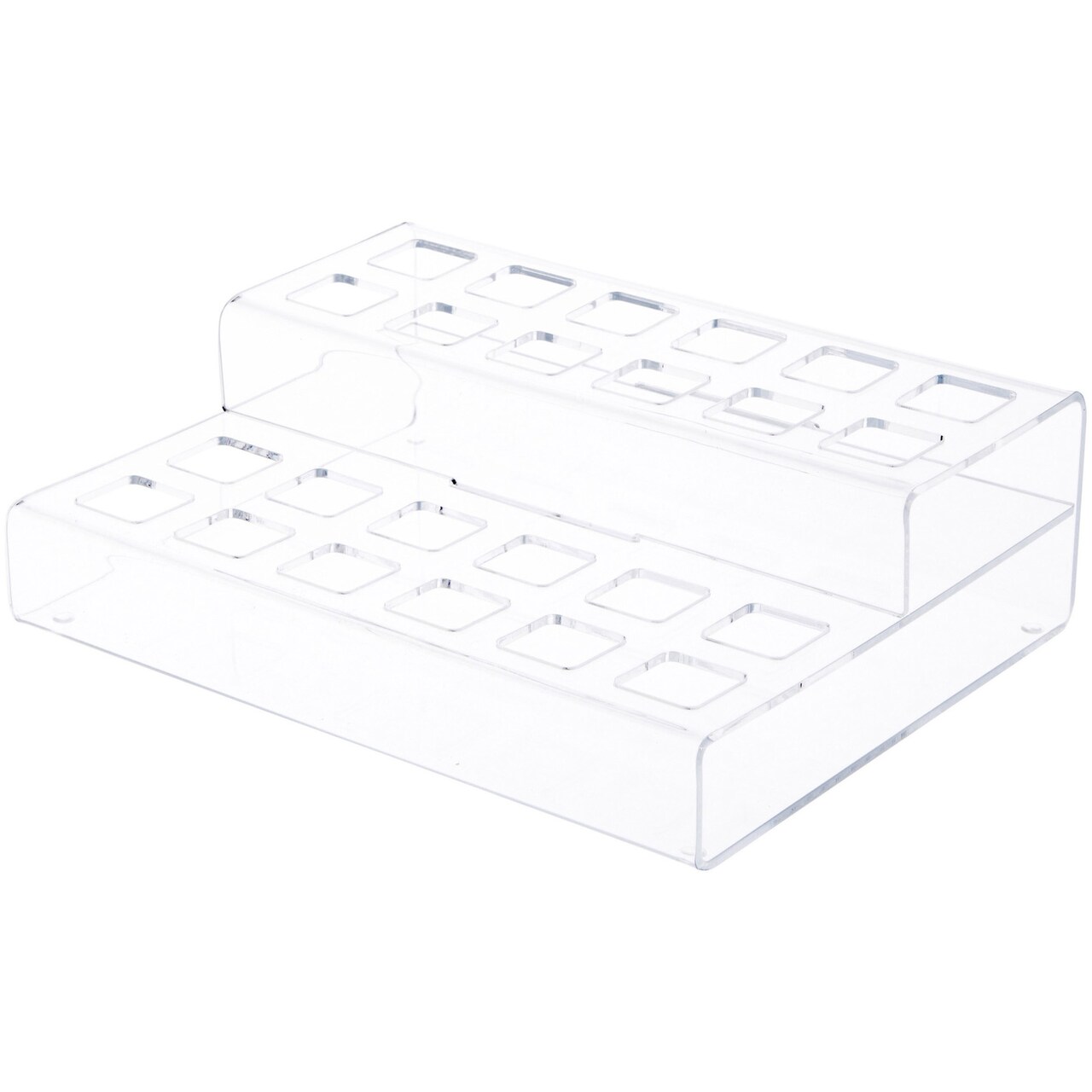 Plymor Clear Acrylic 2-Level Display Stand for 24 Square Lipstick Tubes, 3" H x 9.5" W x 7.5" D